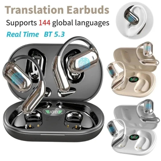AI Translator Earbuds 144 Languages 3-In-1 Noise Cancelling Bluetooth 5.3 Headset Instant Translator Smart Voice Real Time